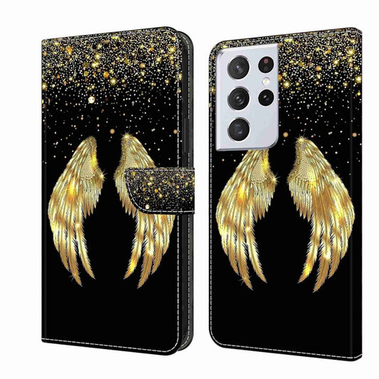 For Samsung Galaxy S21 Ultra Crystal 3D Shockproof Protective Leather Phone Case(Golden Wings) - Galaxy S21 Ultra 5G Cases by buy2fix | Online Shopping UK | buy2fix