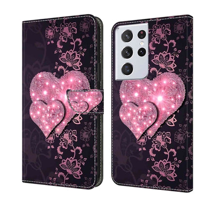For Samsung Galaxy S21 Ultra Crystal 3D Shockproof Protective Leather Phone Case(Lace Love) - Galaxy S21 Ultra 5G Cases by buy2fix | Online Shopping UK | buy2fix