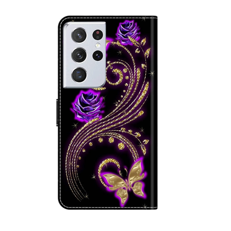 For Samsung Galaxy S21 Ultra Crystal 3D Shockproof Protective Leather Phone Case(Purple Flower Butterfly) - Galaxy S21 Ultra 5G Cases by buy2fix | Online Shopping UK | buy2fix