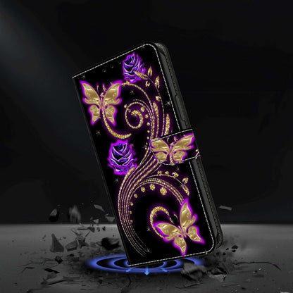 For Samsung Galaxy S21 Ultra Crystal 3D Shockproof Protective Leather Phone Case(Purple Flower Butterfly) - Galaxy S21 Ultra 5G Cases by buy2fix | Online Shopping UK | buy2fix