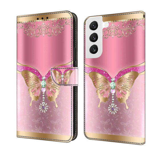 For Samsung Galaxy S22 Crystal 3D Shockproof Protective Leather Phone Case(Pink Bottom Butterfly) - Galaxy S22 5G Cases by buy2fix | Online Shopping UK | buy2fix