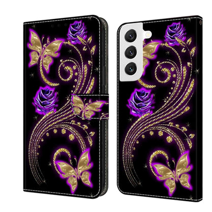 For Samsung Galaxy S22 Crystal 3D Shockproof Protective Leather Phone Case(Purple Flower Butterfly) - Galaxy S22 5G Cases by buy2fix | Online Shopping UK | buy2fix