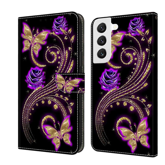 For Samsung Galaxy S22 Crystal 3D Shockproof Protective Leather Phone Case(Purple Flower Butterfly) - Galaxy S22 5G Cases by buy2fix | Online Shopping UK | buy2fix