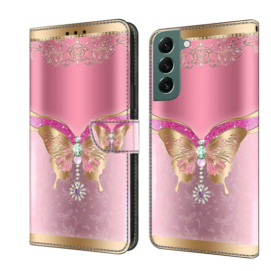 For Samsung Galaxy S22+ Crystal 3D Shockproof Protective Leather Phone Case(Pink Bottom Butterfly) - Galaxy S22+ 5G Cases by buy2fix | Online Shopping UK | buy2fix