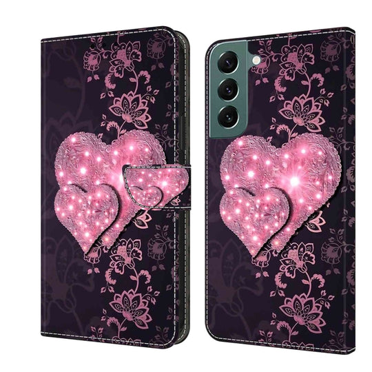 For Samsung Galaxy S22+ Crystal 3D Shockproof Protective Leather Phone Case(Lace Love)
