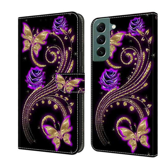 For Samsung Galaxy S22+ Crystal 3D Shockproof Protective Leather Phone Case(Purple Flower Butterfly) - Galaxy S22+ 5G Cases by buy2fix | Online Shopping UK | buy2fix