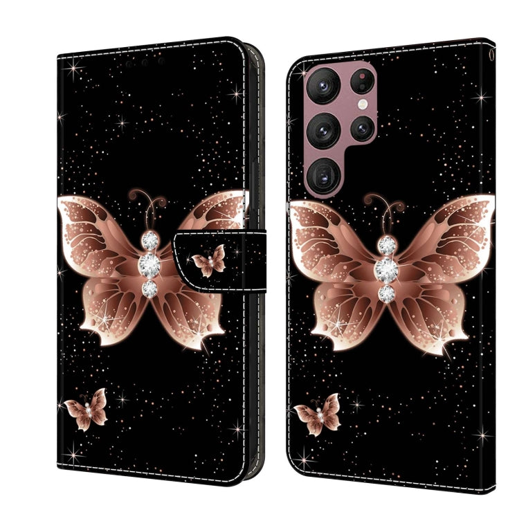 For Samsung Galaxy S22 Ultra Crystal 3D Shockproof Protective Leather Phone Case(Pink Diamond Butterfly) - Galaxy S22 Ultra 5G Cases by buy2fix | Online Shopping UK | buy2fix