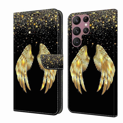 For Samsung Galaxy S22 Ultra Crystal 3D Shockproof Protective Leather Phone Case(Golden Wings) by buy2fix
