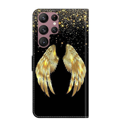 For Samsung Galaxy S22 Ultra Crystal 3D Shockproof Protective Leather Phone Case(Golden Wings) by buy2fix