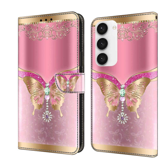 For Samsung Galaxy S23 Crystal 3D Shockproof Protective Leather Phone Case(Pink Bottom Butterfly) - Galaxy S23 5G Cases by buy2fix | Online Shopping UK | buy2fix