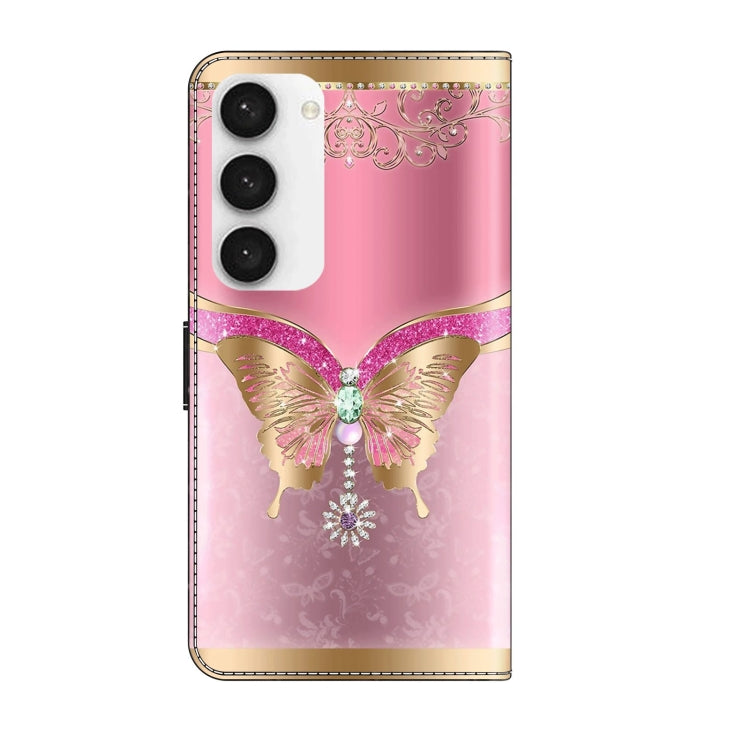 For Samsung Galaxy S23 Crystal 3D Shockproof Protective Leather Phone Case(Pink Bottom Butterfly) - Galaxy S23 5G Cases by buy2fix | Online Shopping UK | buy2fix