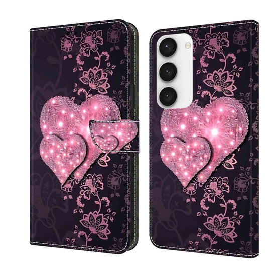 For Samsung Galaxy S23 Crystal 3D Shockproof Protective Leather Phone Case(Lace Love)