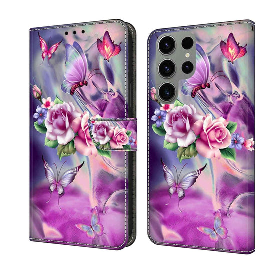 For Samsung Galaxy S23 Ultra Crystal 3D Shockproof Protective Leather Phone Case(Butterfly) - Galaxy S23 Ultra 5G Cases by buy2fix | Online Shopping UK | buy2fix