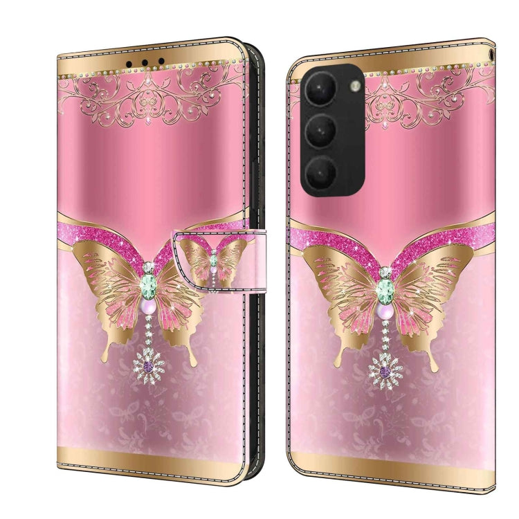 For Samsung Galaxy S23+ Crystal 3D Shockproof Protective Leather Phone Case(Pink Bottom Butterfly) - Galaxy S23+ 5G Cases by buy2fix | Online Shopping UK | buy2fix