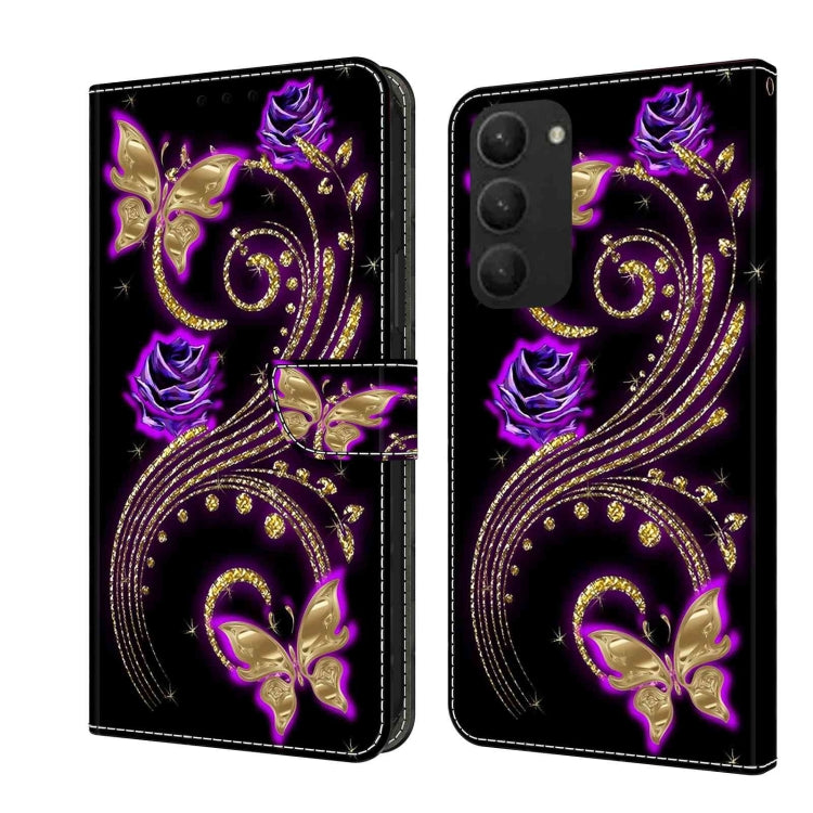 For Samsung Galaxy S23+ Crystal 3D Shockproof Protective Leather Phone Case(Purple Flower Butterfly) - Galaxy S23+ 5G Cases by buy2fix | Online Shopping UK | buy2fix