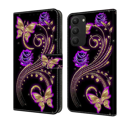 For Samsung Galaxy S23+ Crystal 3D Shockproof Protective Leather Phone Case(Purple Flower Butterfly) - Galaxy S23+ 5G Cases by buy2fix | Online Shopping UK | buy2fix