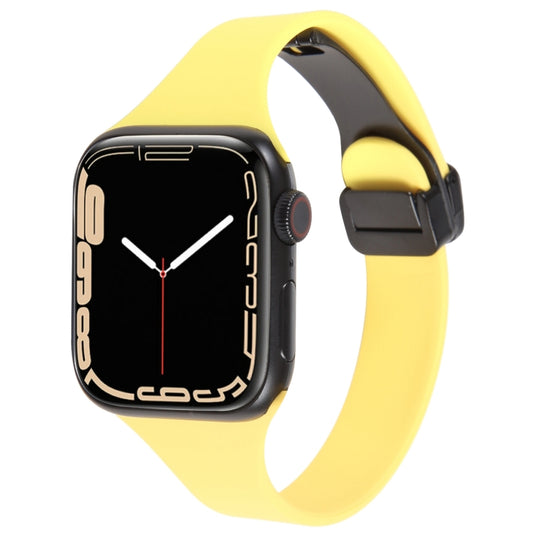 For Apple Watch Series 6 40mm Magnetic Buckle Slim Silicone Watch Band(Light Yellow) - Watch Bands by buy2fix | Online Shopping UK | buy2fix