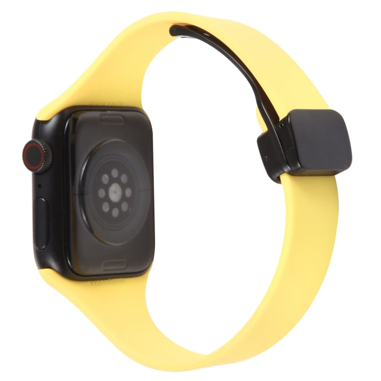 For Apple Watch Series 6 40mm Magnetic Buckle Slim Silicone Watch Band(Light Yellow) - Watch Bands by buy2fix | Online Shopping UK | buy2fix