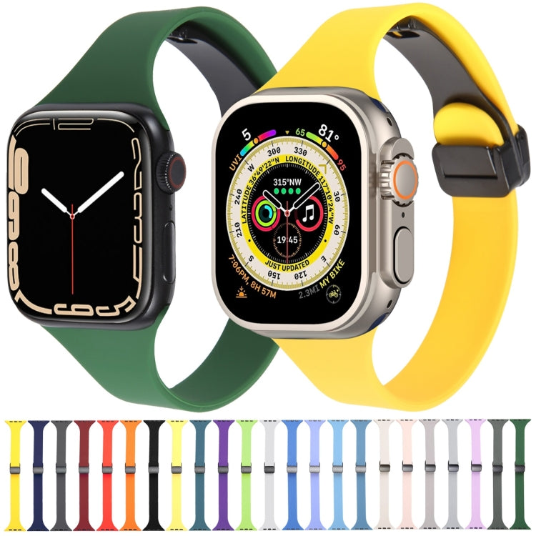 For Apple Watch Series 6 40mm Magnetic Buckle Slim Silicone Watch Band(Light Yellow) - Watch Bands by buy2fix | Online Shopping UK | buy2fix
