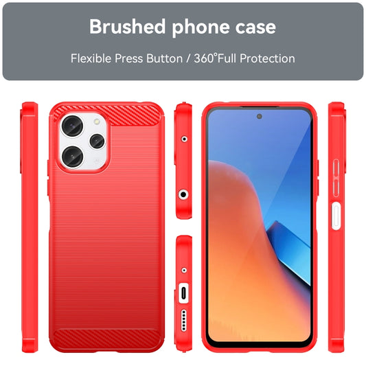 For Xiaomi Redmi 12 Carbon Fiber Brushed Texture TPU Phone Case(Red) - Xiaomi Cases by buy2fix | Online Shopping UK | buy2fix