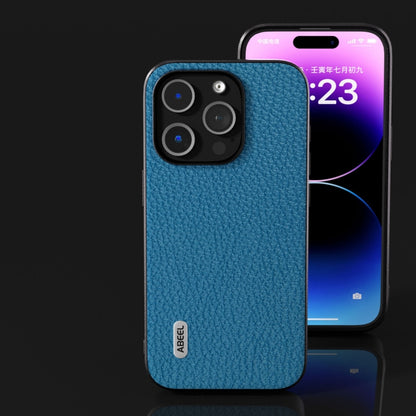 For iPhone 14 Pro Max ABEEL Genuine Leather Litchi Texture Phone Case(Blue) - iPhone 14 Pro Max Cases by buy2fix | Online Shopping UK | buy2fix