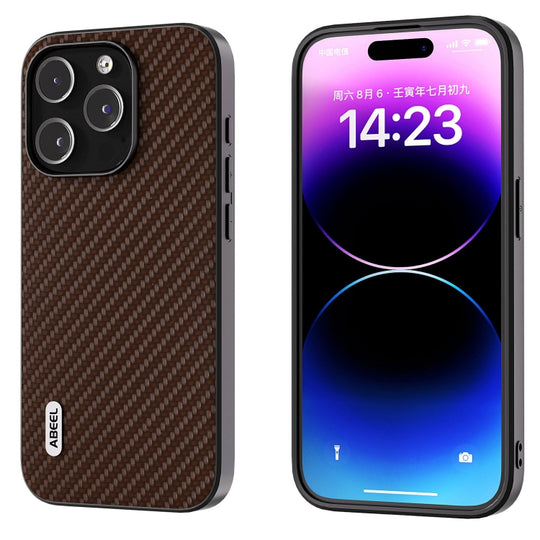 For iPhone 14 Pro ABEEL Carbon Fiber Texture Protective Phone Case(Dark Brown)
