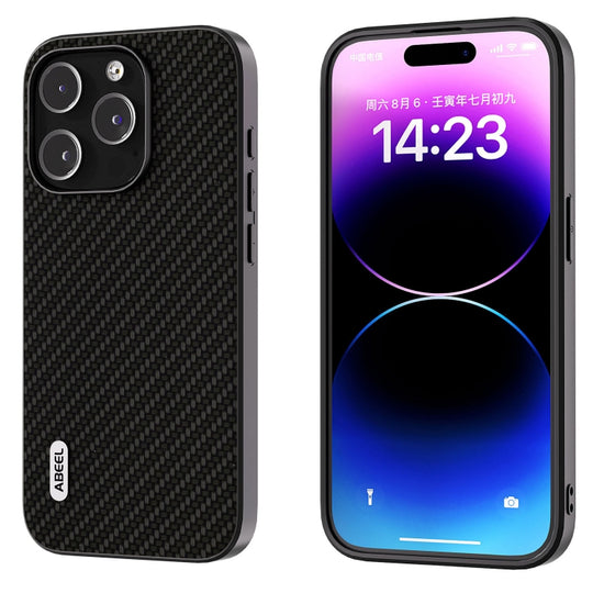 Pour iPhone 15 Pro ABEEL Étui de protection à texture en fibre de carbone (Noir)