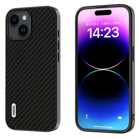 Pour iPhone 15 Plus ABEEL Étui de protection à texture en fibre de carbone (Noir)
