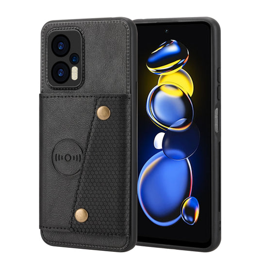 Pour Xiaomi Redmi Note 12 Turbo/Poco F5 Double boucle fentes pour cartes étui de téléphone magnétique (noir)
