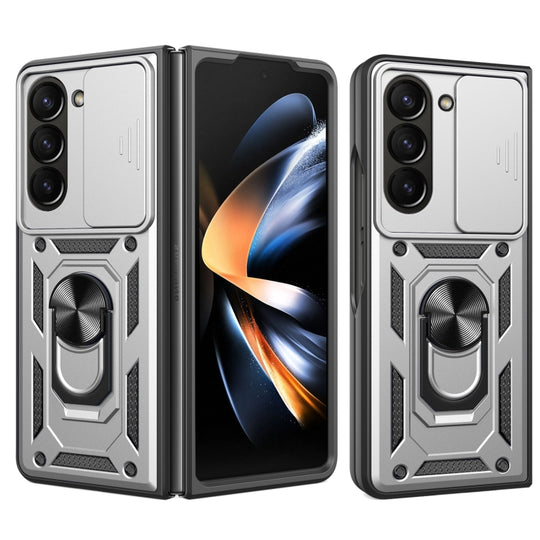Pour Samsung Galaxy Z Fold5 Housse de caméra coulissante Design TPU + PC Phone Case (Argent)