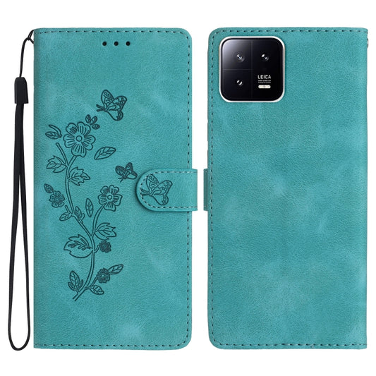 For Xiaomi 13 Flower Butterfly Embossing Pattern Leather Phone Case(Sky Blue) - Xiaomi Cases by buy2fix | Online Shopping UK | buy2fix