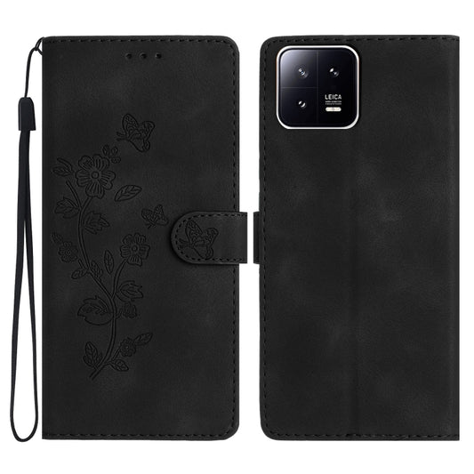 For Xiaomi 13 Pro Flower Butterfly Embossing Pattern Leather Phone Case(Black) - Xiaomi Cases by buy2fix | Online Shopping UK | buy2fix