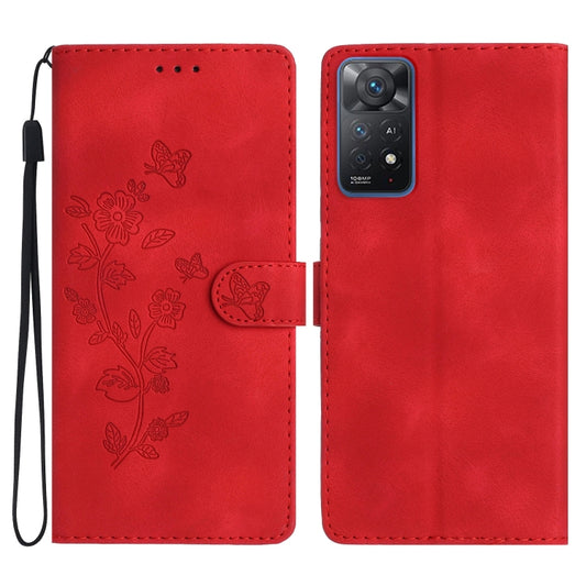 For Xiaomi Redmi Note 11 Pro 5G Global Flower Butterfly Embossing Pattern Leather Phone Case(Red) by buy2fix
