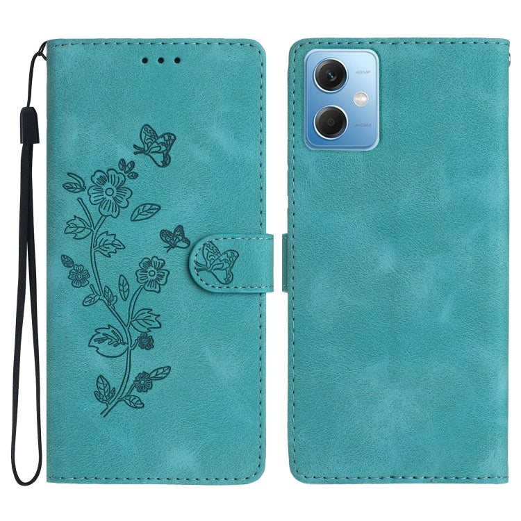 For Xiaomi Redmi Note 12 5G Flower Butterfly Embossing Pattern Leather Phone Case(Sky Blue) by buy2fix