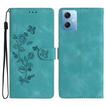 For Xiaomi Redmi Note 12 5G Flower Butterfly Embossing Pattern Leather Phone Case(Sky Blue) by buy2fix