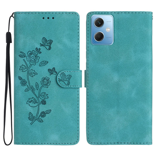 For Xiaomi Redmi Note 12 5G Flower Butterfly Embossing Pattern Leather Phone Case(Sky Blue) by buy2fix