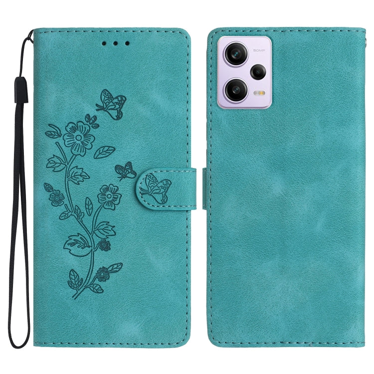 For Xiaomi Redmi Note 12 Pro 5G Flower Butterfly Embossing Pattern Leather Phone Case(Sky Blue) by buy2fix