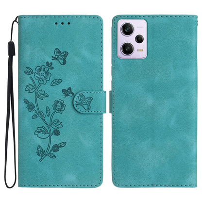 For Xiaomi Redmi Note 12 Pro 5G Flower Butterfly Embossing Pattern Leather Phone Case(Sky Blue) by buy2fix