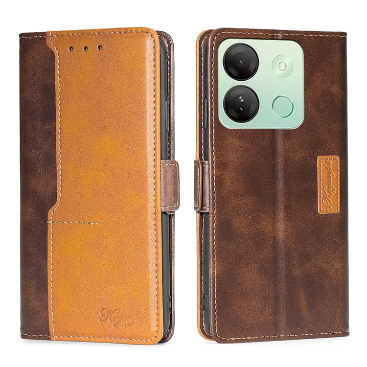 For Infinix Smart 7 HD Contrast Color Side Buckle Leather Phone Case(Dark Brown + Gold) - Infinix Cases by buy2fix | Online Shopping UK | buy2fix