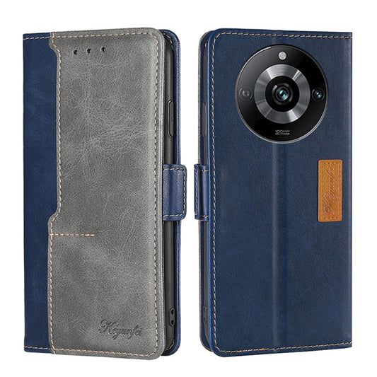 For Realme 11 Pro / 11 Pro+ 5G Contrast Color Side Buckle Leather Phone Case(Blue + Grey) - Realme Cases by buy2fix | Online Shopping UK | buy2fix