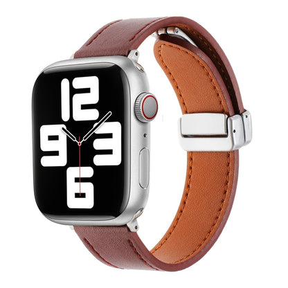 For Apple Watch SE 2022 40mm Magnetic Buckle Skin Feel Leather Watch Band(Wine Red) - Watch Bands by buy2fix | Online Shopping UK | buy2fix