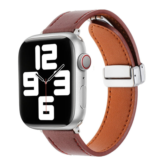 For Apple Watch SE 2022 40mm Magnetic Buckle Skin Feel Leather Watch Band(Wine Red) - Watch Bands by buy2fix | Online Shopping UK | buy2fix