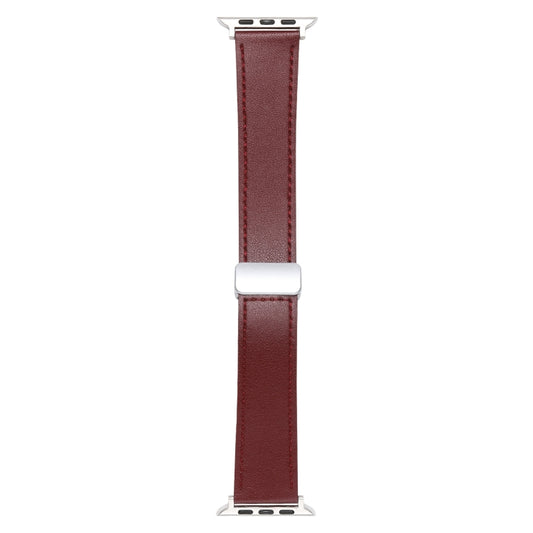 For Apple Watch SE 2022 40mm Magnetic Buckle Skin Feel Leather Watch Band(Wine Red) - Watch Bands by buy2fix | Online Shopping UK | buy2fix