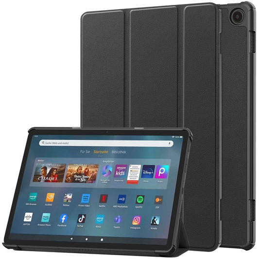 For  Amazon Fire Max 11 Custer Pure Color 3-Fold Holder Smart Leather Tablet Case(Black) - Amazon by buy2fix | Online Shopping UK | buy2fix