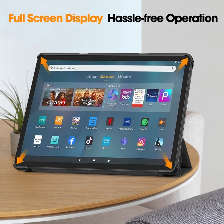 For  Amazon Fire Max 11 Custer Pure Color 3-Fold Holder Smart Leather Tablet Case(Black) - Amazon by buy2fix | Online Shopping UK | buy2fix