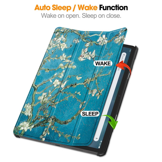 For Amazon Fire Max 11 Custer Painted 3-Fold Stand Leather Smart Tablet Case(Apricot Blossom) - Amazon by buy2fix | Online Shopping UK | buy2fix
