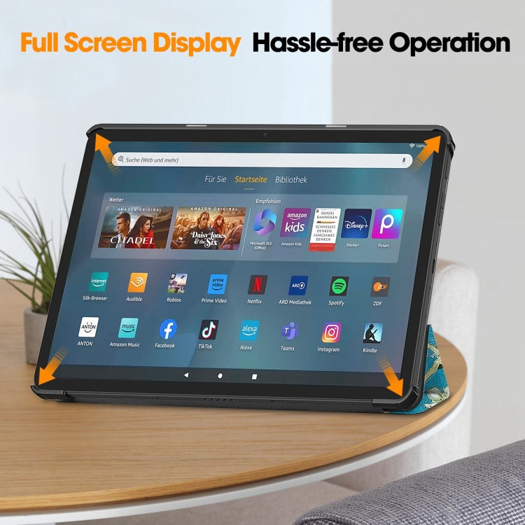For Amazon Fire Max 11 Custer Painted 3-Fold Stand Leather Smart Tablet Case(Apricot Blossom) - Amazon by buy2fix | Online Shopping UK | buy2fix