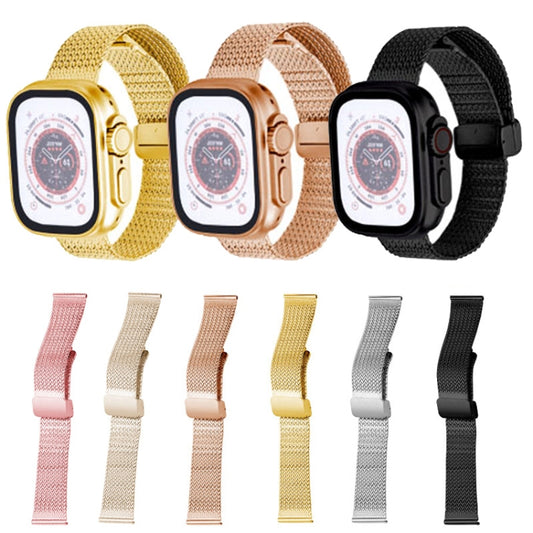 For Apple Watch SE 2022 40mm Magnetic Buckle Herringbone Mesh Metal Watch Band(Starlight) - Watch Bands by buy2fix | Online Shopping UK | buy2fix