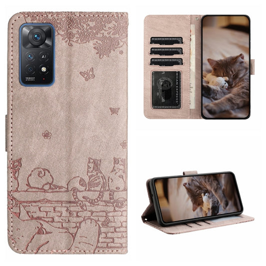 For Xiaomi Redmi Note 11 Pro 4G/5G Global Cat Embossing Pattern Leather Phone Case with Lanyard(Grey) by buy2fix