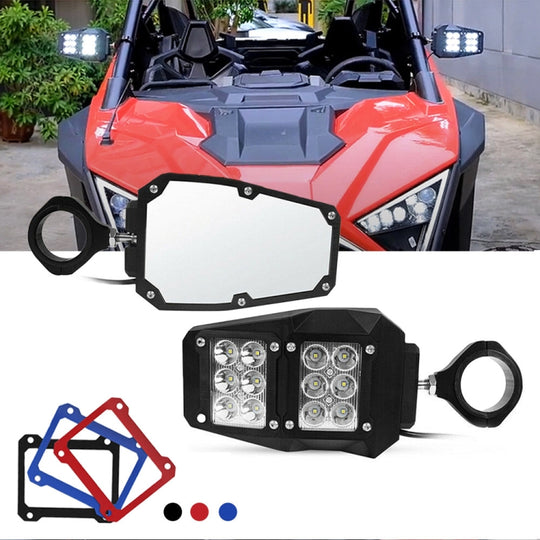For 1.75 - 2 inch UTV-26 UTV / ATV Three Color Rear Frame Reflective Mirror with LED Lights